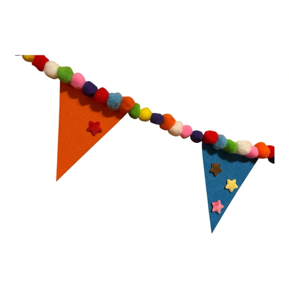 6 ft Birthday Flags Banners Stars Pom Pom Garland Handmade Clear Stretchy Line